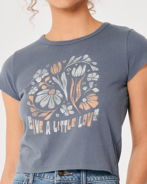 Tops Hollister Women Relaxed Give a Little Love Graphic Baby Tee 48820318 Navy