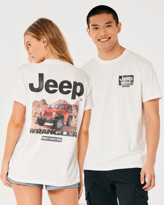 Tops Hollister Women Relaxed Jeep Graphic Tee 48820162 Off White-Jeep