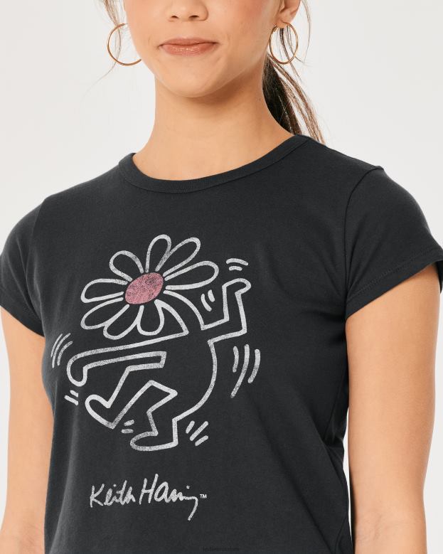 Tops Hollister Women Relaxed Keith Haring Art Graphic Tee 48820416 Black