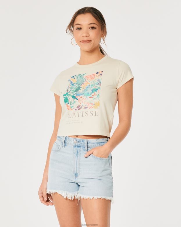 Tops Hollister Women Relaxed Matisse Art Graphic Tee 48820365 Cream