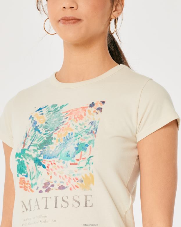 Tops Hollister Women Relaxed Matisse Art Graphic Tee 48820365 Cream