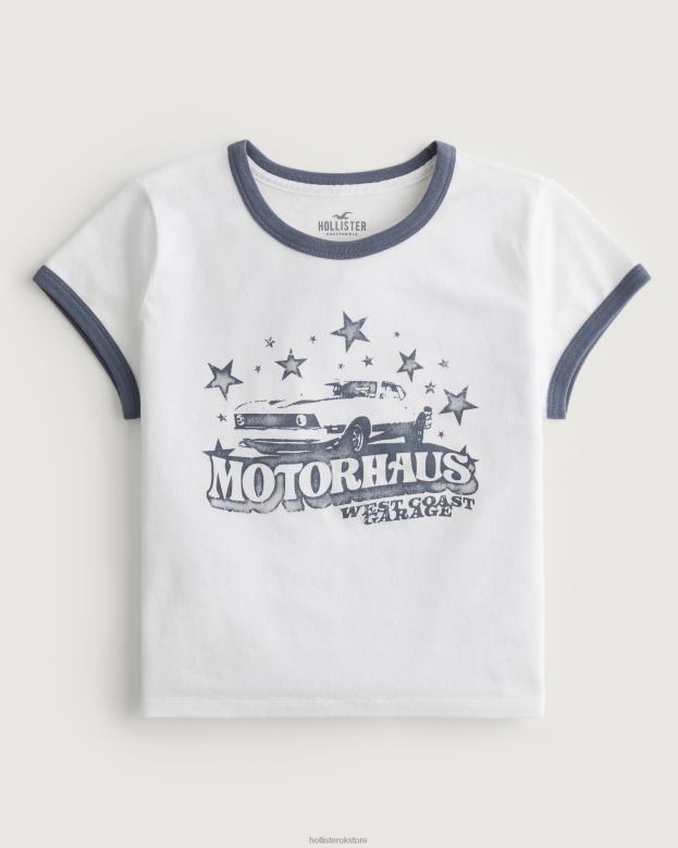 Tops Hollister Women Relaxed Motorhaus Graphic Baby Tee 48820274 White