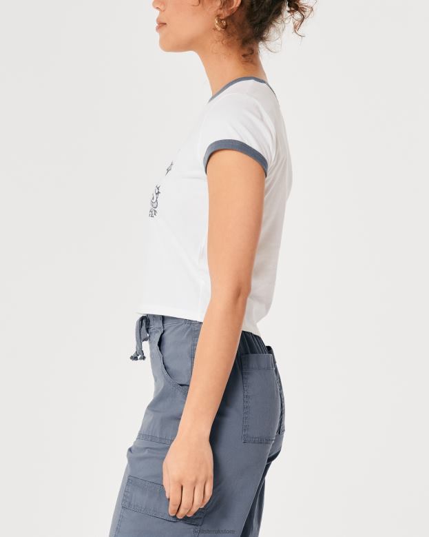 Tops Hollister Women Relaxed Motorhaus Graphic Baby Tee 48820274 White