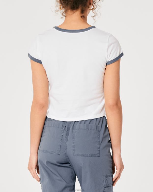 Tops Hollister Women Relaxed Motorhaus Graphic Baby Tee 48820274 White