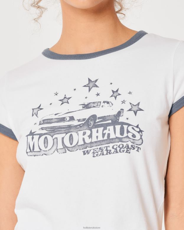 Tops Hollister Women Relaxed Motorhaus Graphic Baby Tee 48820274 White