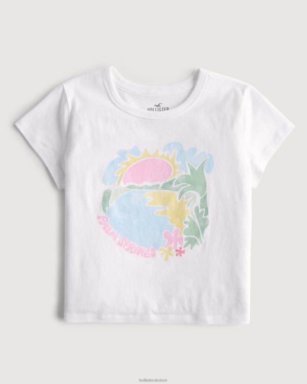Tops Hollister Women Relaxed Palm Springs Graphic Baby Tee 48820333 White And Blue