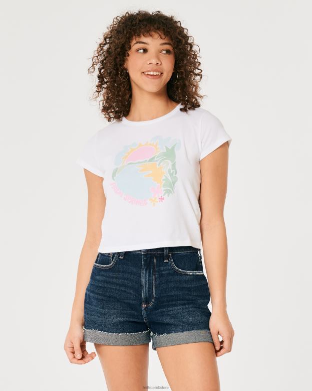 Tops Hollister Women Relaxed Palm Springs Graphic Baby Tee 48820333 White And Blue
