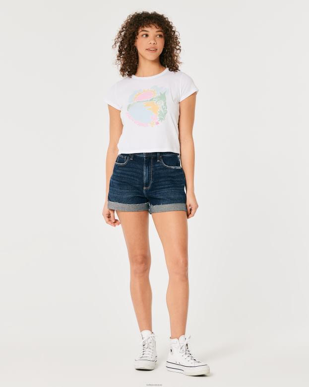 Tops Hollister Women Relaxed Palm Springs Graphic Baby Tee 48820333 White And Blue