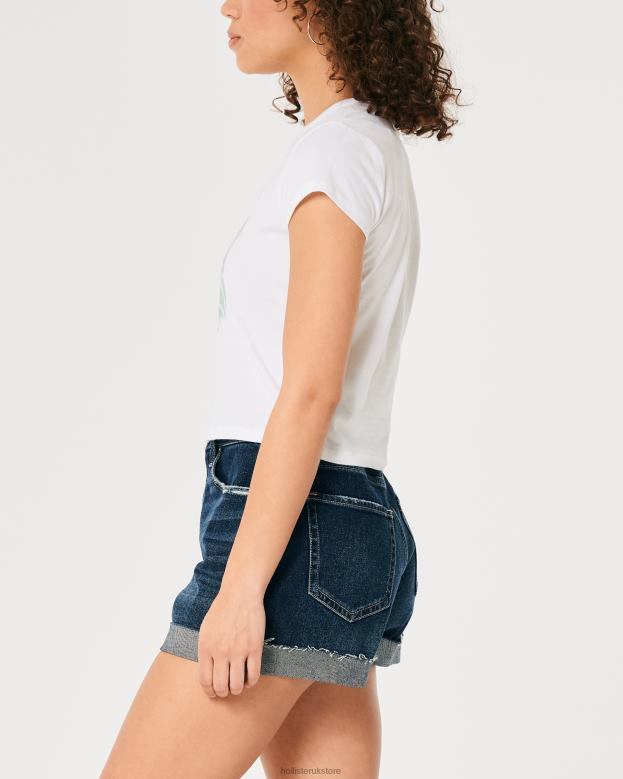 Tops Hollister Women Relaxed Palm Springs Graphic Baby Tee 48820333 White And Blue