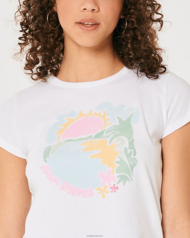 Tops Hollister Women Relaxed Palm Springs Graphic Baby Tee 48820333 White And Blue