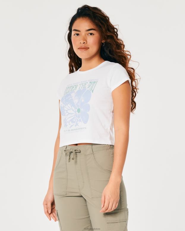 Tops Hollister Women Relaxed Retro Music Festival Graphic Baby Tee 48820242 White Retro