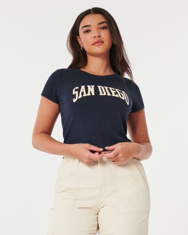 Tops Hollister Women Relaxed San Diego Graphic Baby Tee 48820118 Navy Blue