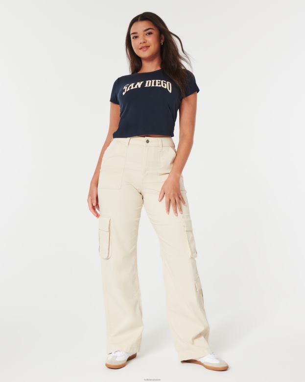 Tops Hollister Women Relaxed San Diego Graphic Baby Tee 48820118 Navy Blue