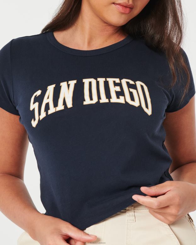 Tops Hollister Women Relaxed San Diego Graphic Baby Tee 48820118 Navy Blue