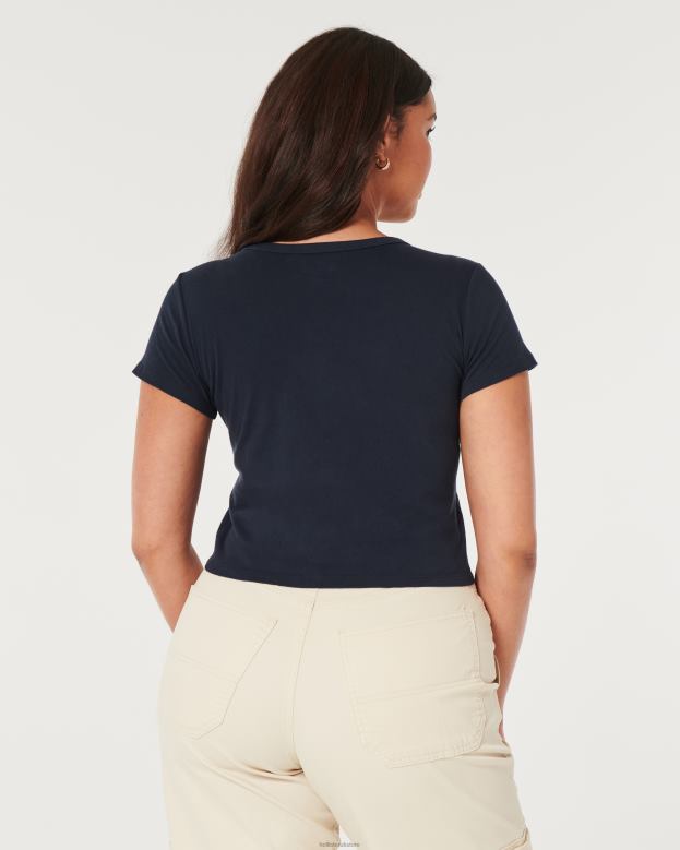 Tops Hollister Women Relaxed San Diego Graphic Baby Tee 48820118 Navy Blue