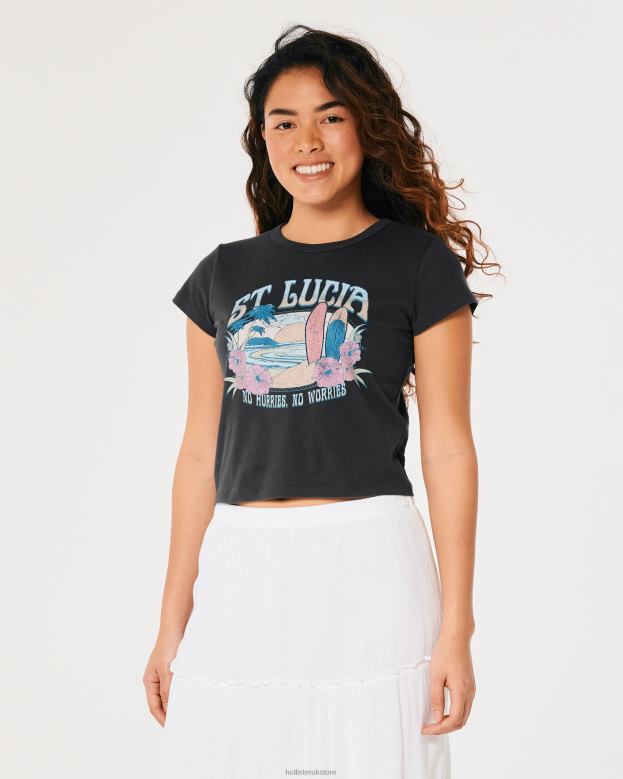 Tops Hollister Women Relaxed St Lucia Graphic Baby Tee 48820252 Dark Grey