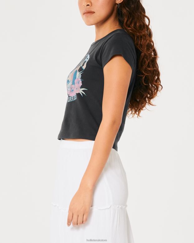 Tops Hollister Women Relaxed St Lucia Graphic Baby Tee 48820252 Dark Grey