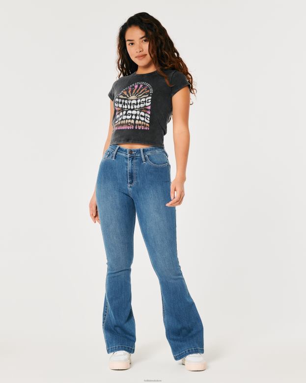 Tops Hollister Women Relaxed Sunrise Solstice Graphic Baby Tee 48820347 Washed Black