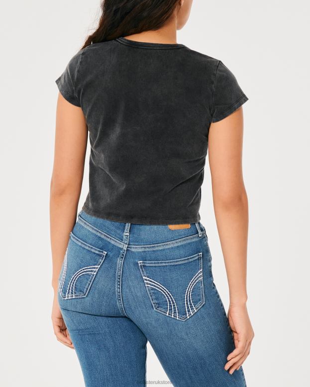 Tops Hollister Women Relaxed Sunrise Solstice Graphic Baby Tee 48820347 Washed Black