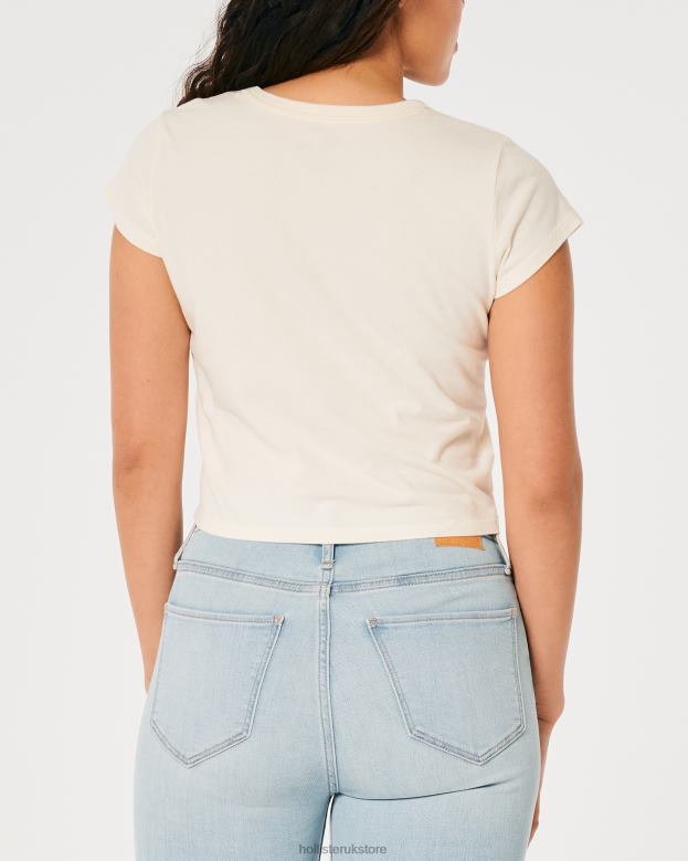 Tops Hollister Women Relaxed Waikiki Beach Hawaii Graphic Baby Tee 48820147 Cream And Orange