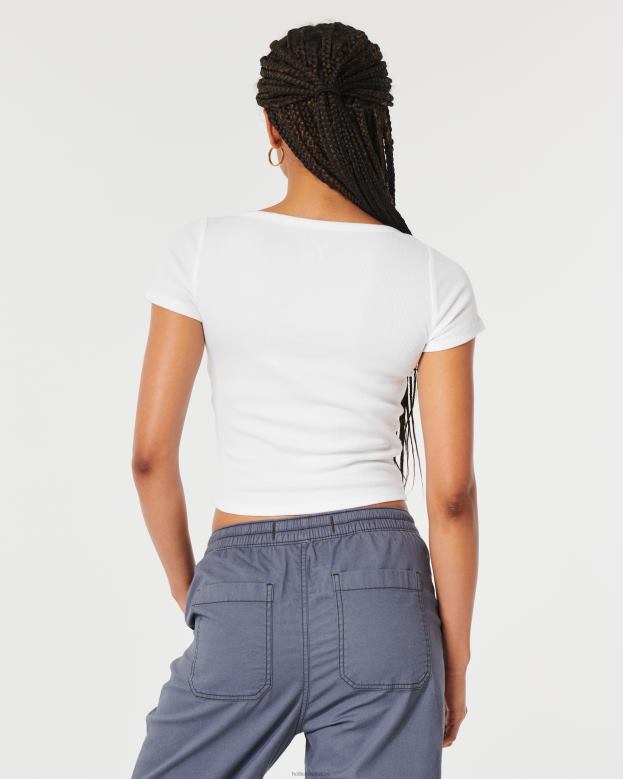 Tops Hollister Women Ribbed Button-Through V-Neck Top 48820312 White