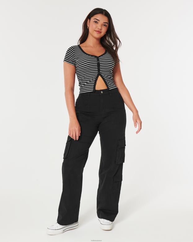 Tops Hollister Women Ribbed Button-Through V-Neck Top 48820348 White Stripe