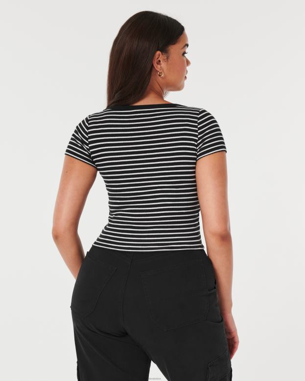 Tops Hollister Women Ribbed Button-Through V-Neck Top 48820348 White Stripe