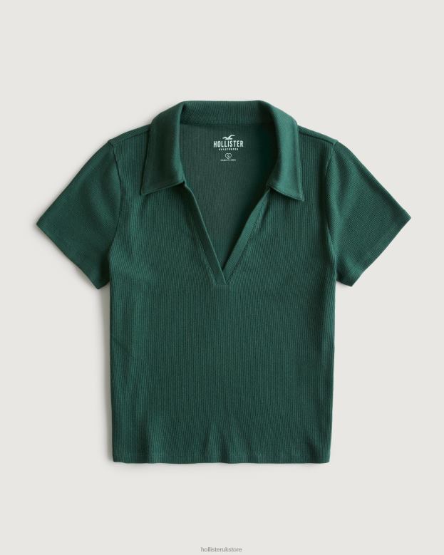 Tops Hollister Women Ribbed Buttonless Polo 48820355 Dark Green