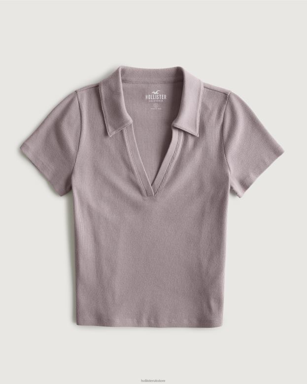 Tops Hollister Women Ribbed Buttonless Polo 48820357 Purple Grey