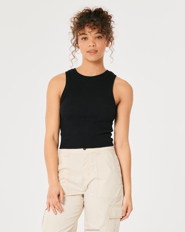 Tops Hollister Women Ribbed High-Neck Tank 4882016 Black