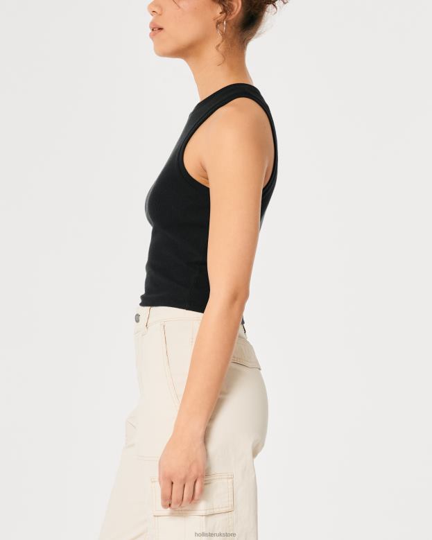 Tops Hollister Women Ribbed High-Neck Tank 4882016 Black