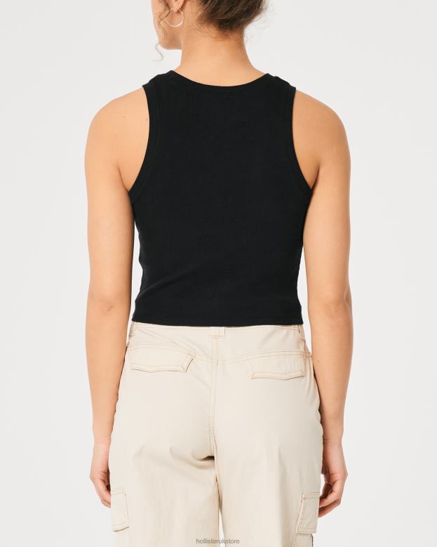 Tops Hollister Women Ribbed High-Neck Tank 4882016 Black