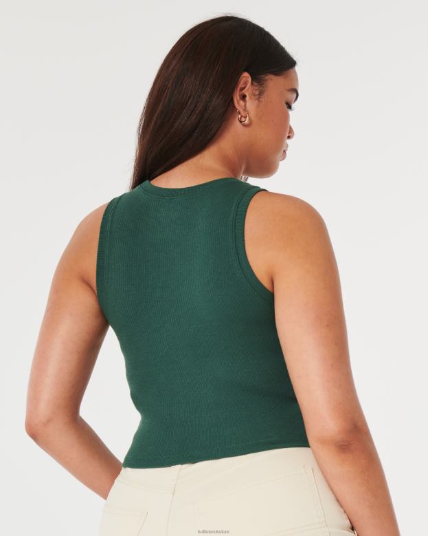 Tops Hollister Women Ribbed High-Neck Tank 4882018 Dark Green