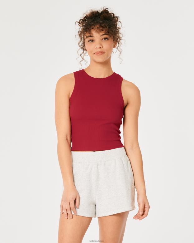 Tops Hollister Women Ribbed High-Neck Tank 48820192 Red Ribbed