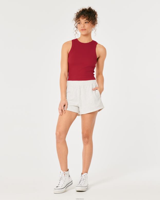 Tops Hollister Women Ribbed High-Neck Tank 48820192 Red Ribbed