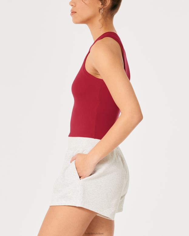 Tops Hollister Women Ribbed High-Neck Tank 48820192 Red Ribbed