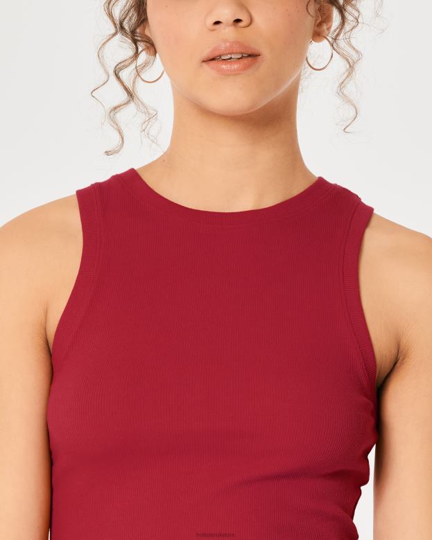 Tops Hollister Women Ribbed High-Neck Tank 48820192 Red Ribbed