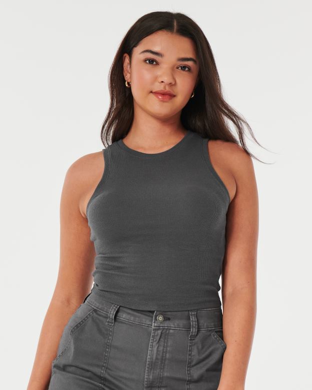 Tops Hollister Women Ribbed High-Neck Tank 4882033 Dark Grey
