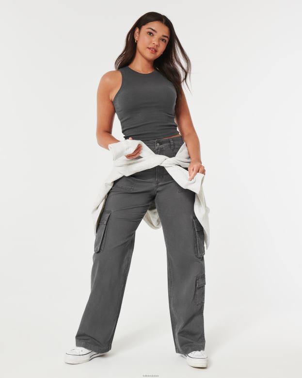 Tops Hollister Women Ribbed High-Neck Tank 4882033 Dark Grey