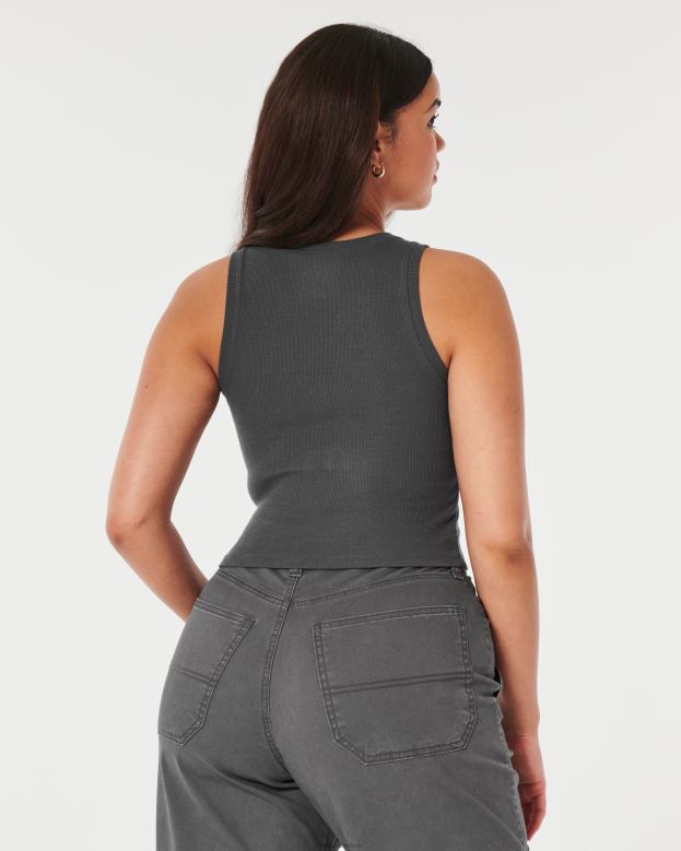 Tops Hollister Women Ribbed High-Neck Tank 4882033 Dark Grey