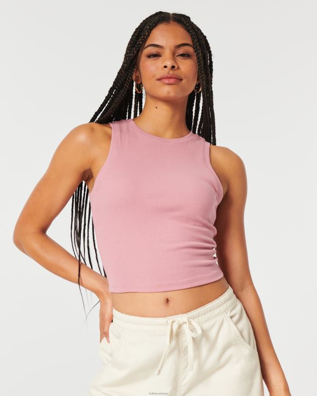 Tops Hollister Women Ribbed High-Neck Tank 4882035 Pink