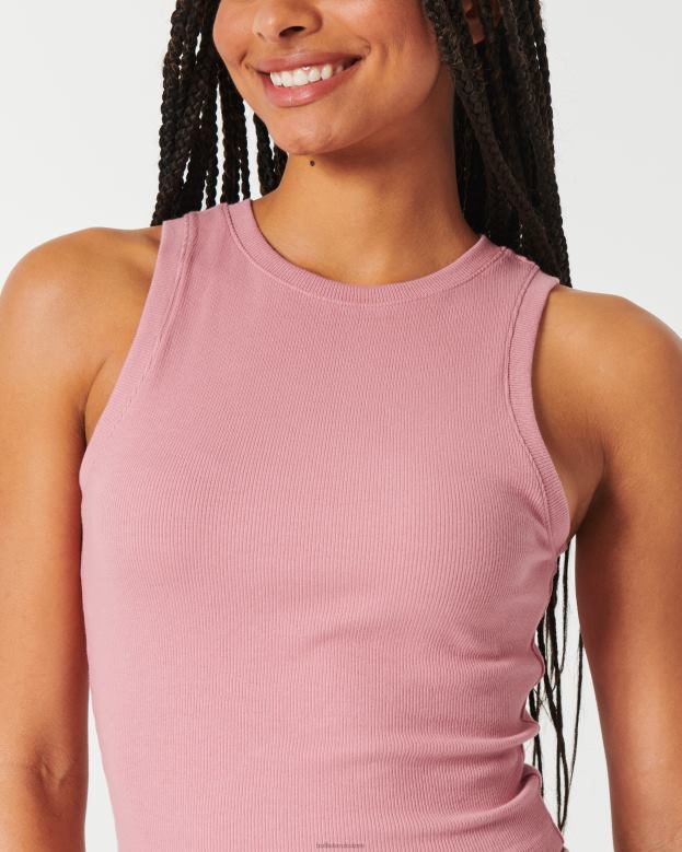 Tops Hollister Women Ribbed High-Neck Tank 4882035 Pink