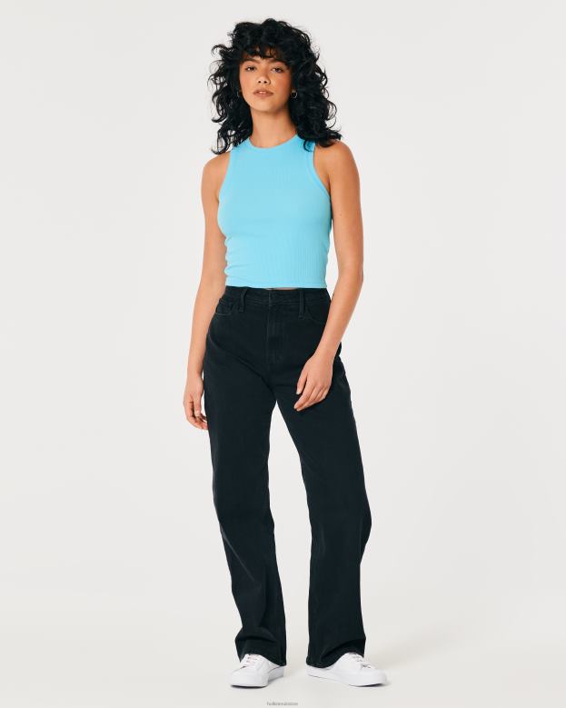 Tops Hollister Women Ribbed High-Neck Tank 48820378 Turquoise