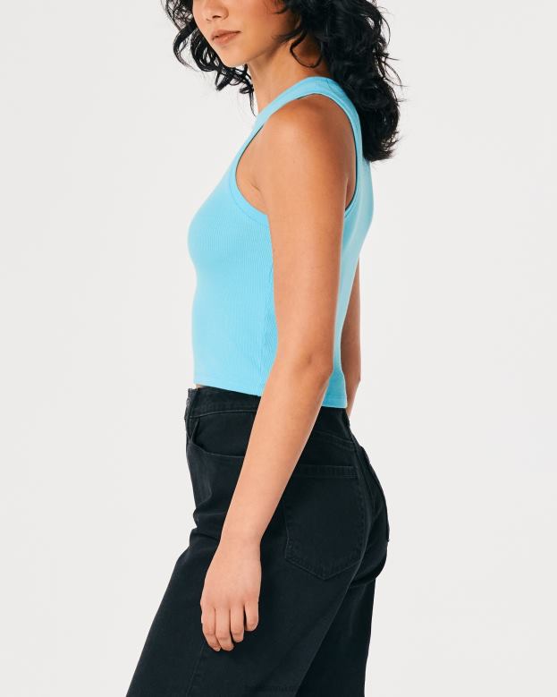 Tops Hollister Women Ribbed High-Neck Tank 48820378 Turquoise
