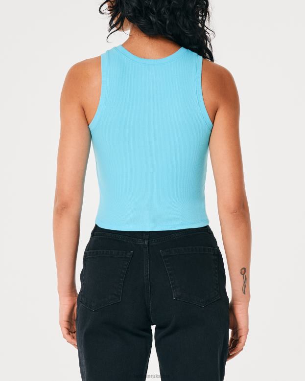 Tops Hollister Women Ribbed High-Neck Tank 48820378 Turquoise