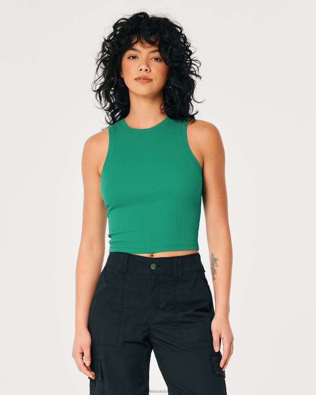 Tops Hollister Women Ribbed High-Neck Tank 48820395 Green