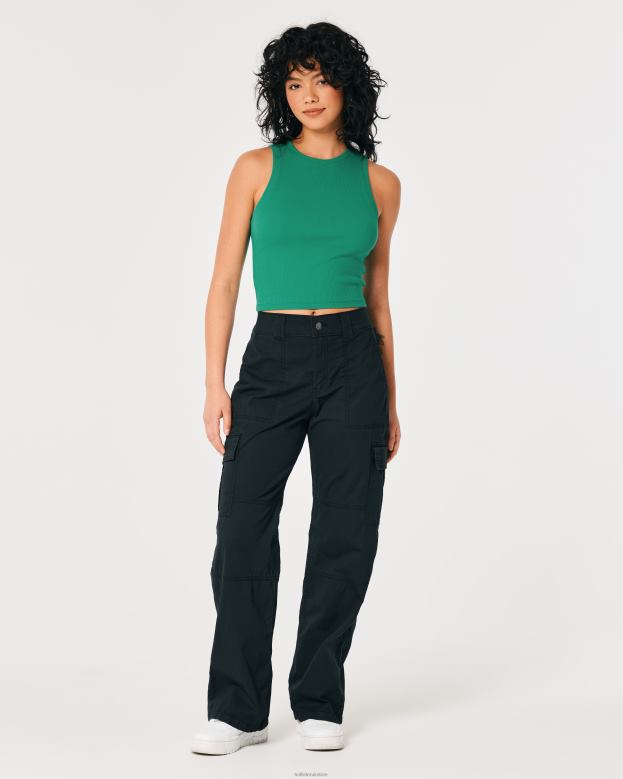 Tops Hollister Women Ribbed High-Neck Tank 48820395 Green