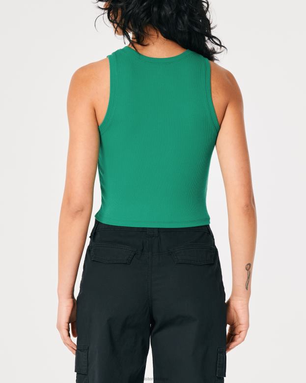 Tops Hollister Women Ribbed High-Neck Tank 48820395 Green