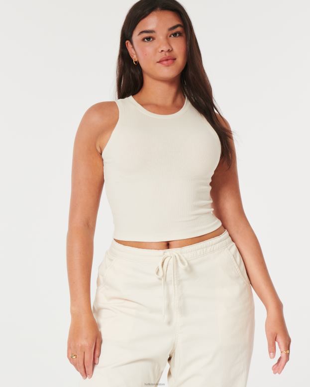 Tops Hollister Women Ribbed High-Neck Tank 4882043 Cream