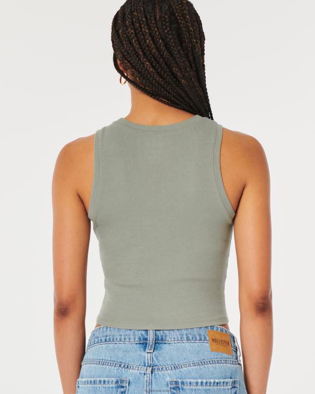 Tops Hollister Women Ribbed High-Neck Tank 4882049 Olive Green
